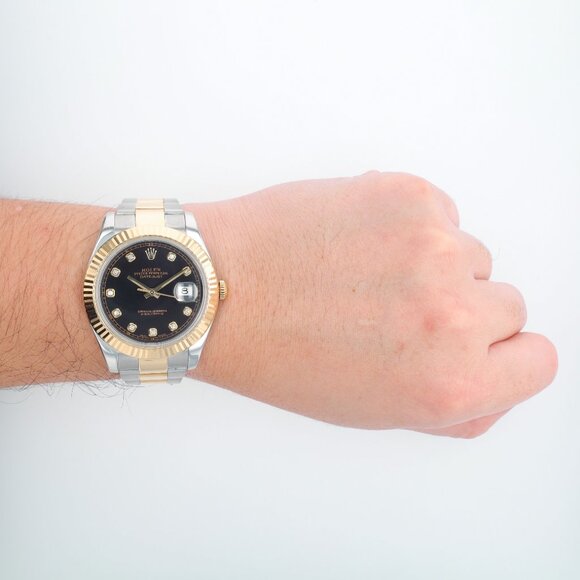 Rolex Datejust II 116333 41mm Black Diamonds Dial Fluted Bezel Oyster Band - Picture 10 of 10